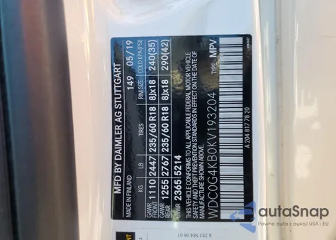 2019 Mercedes-Benz Glc 300 4Matic из США, поврежденный, VIN WDC0G4KB0KV193204